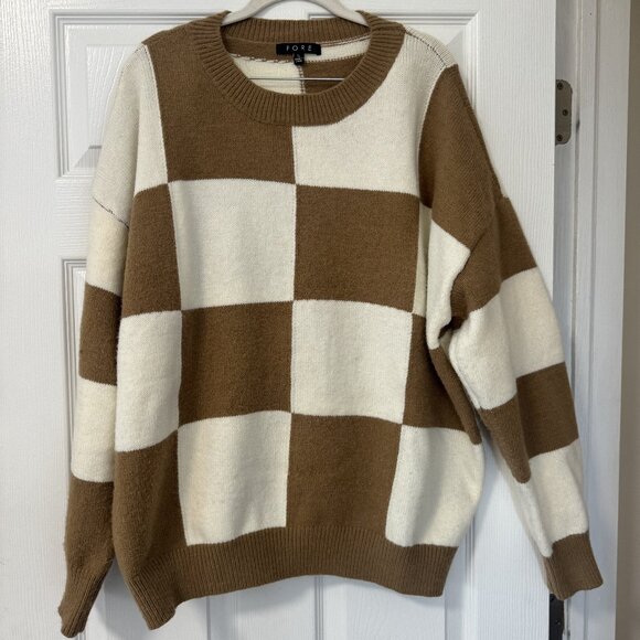 FORE Collection Brown and White Checkered Sweater - Picture 1 of 4